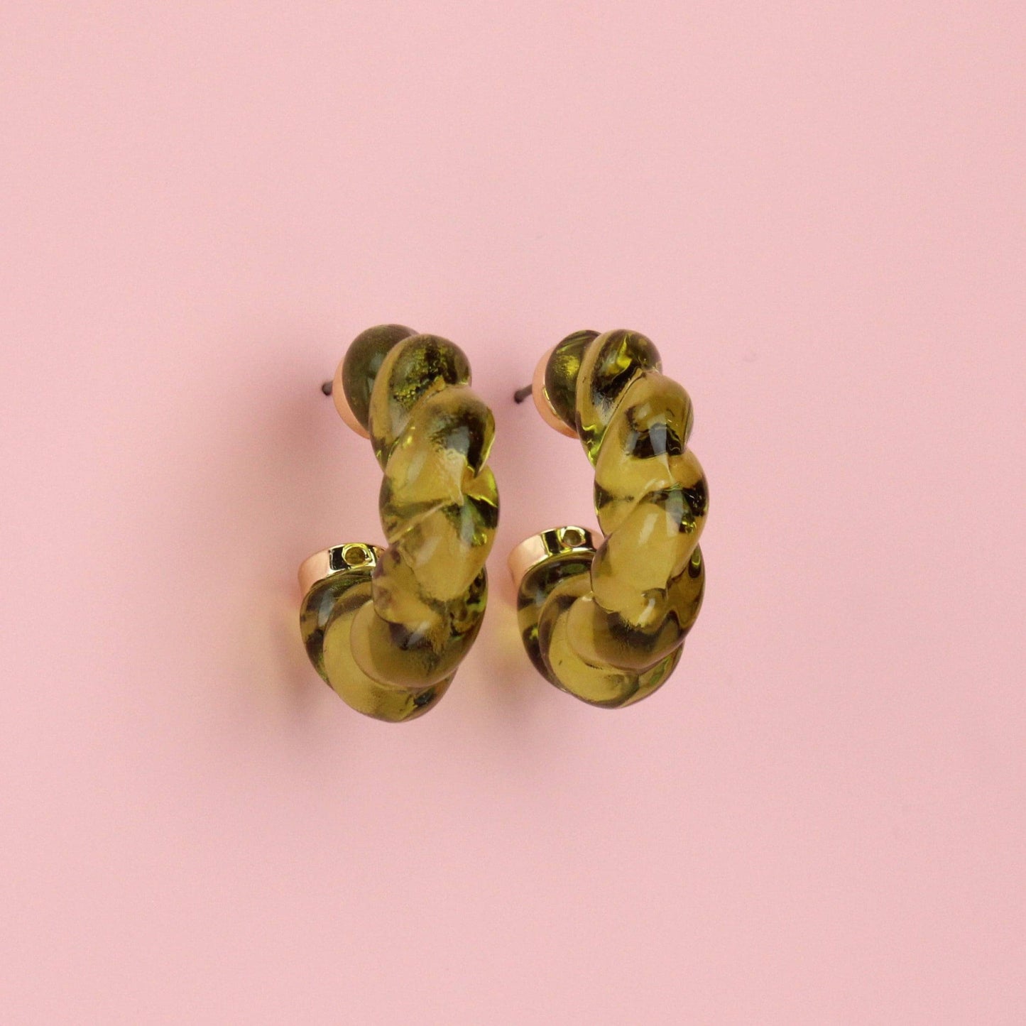 Green Twist Hoop Earrings