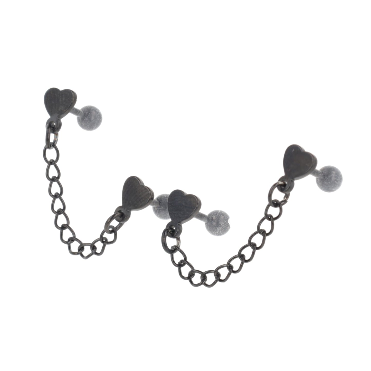 Heart Chain Double Stud Earrings (Black)