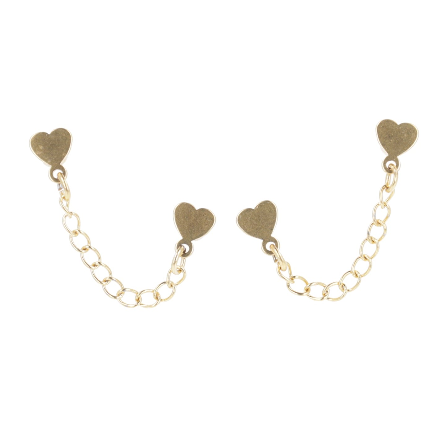 Heart Chain Double Stud Earrings (Gold Plated)