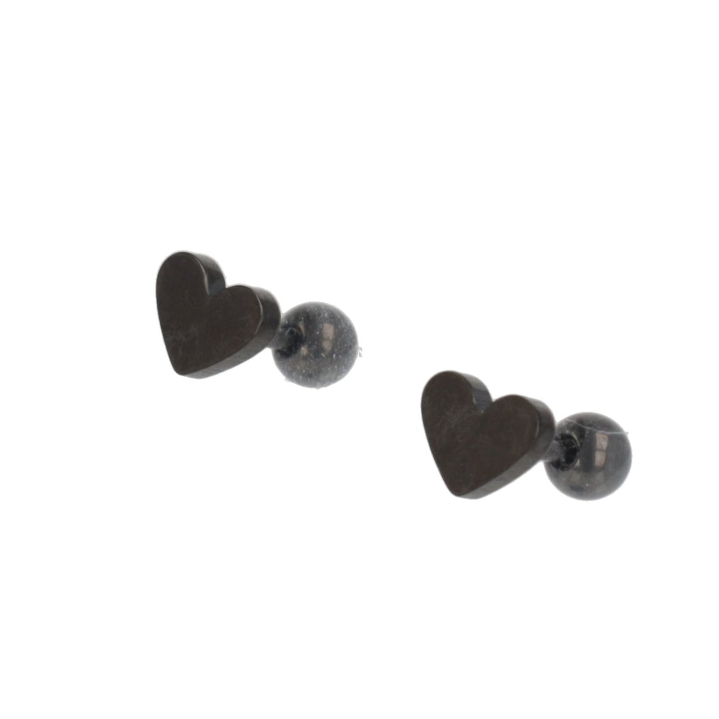 Heart Screw On Stud Earrings - Black
