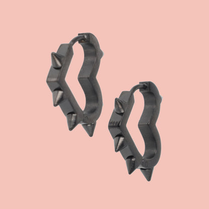Heart Spike Huggie Hoop Earrings (Black)