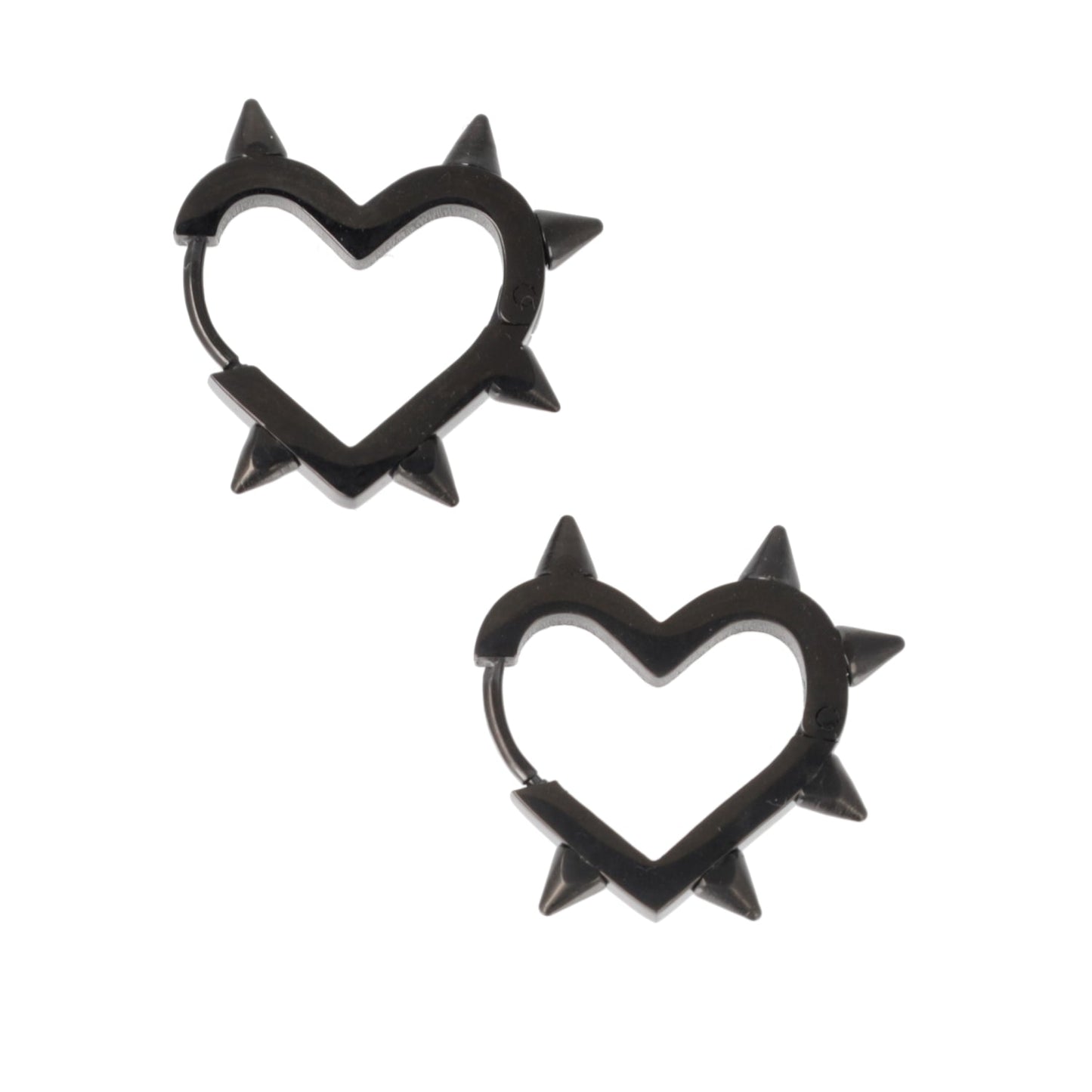 Heart Spike Huggie Hoop Earrings (Black)