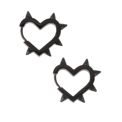 Heart Spike Huggie Hoop Earrings (Black)