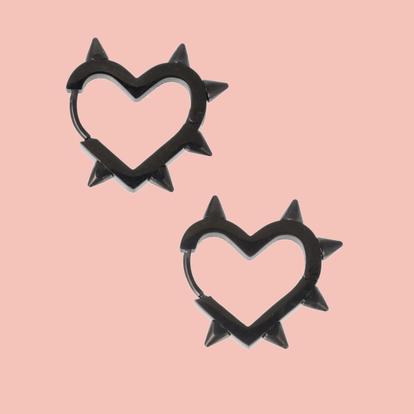 Heart Spike Huggie Hoop Earrings (Black)