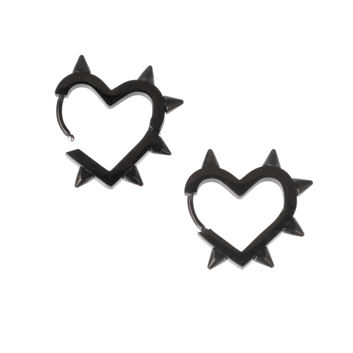 Heart Spike Huggie Hoop Earrings (Black)
