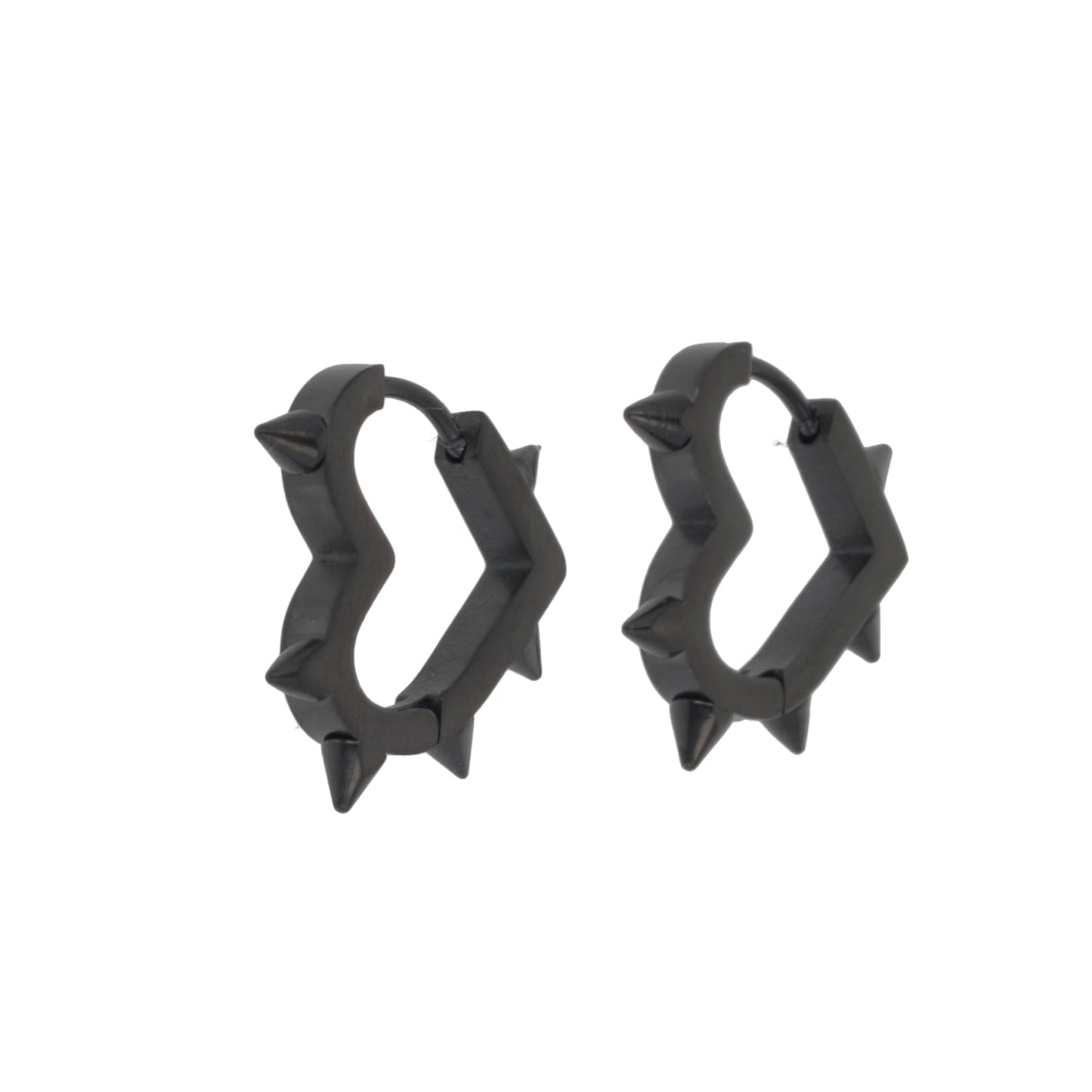 Heart Spike Huggie Hoop Earrings (Black)