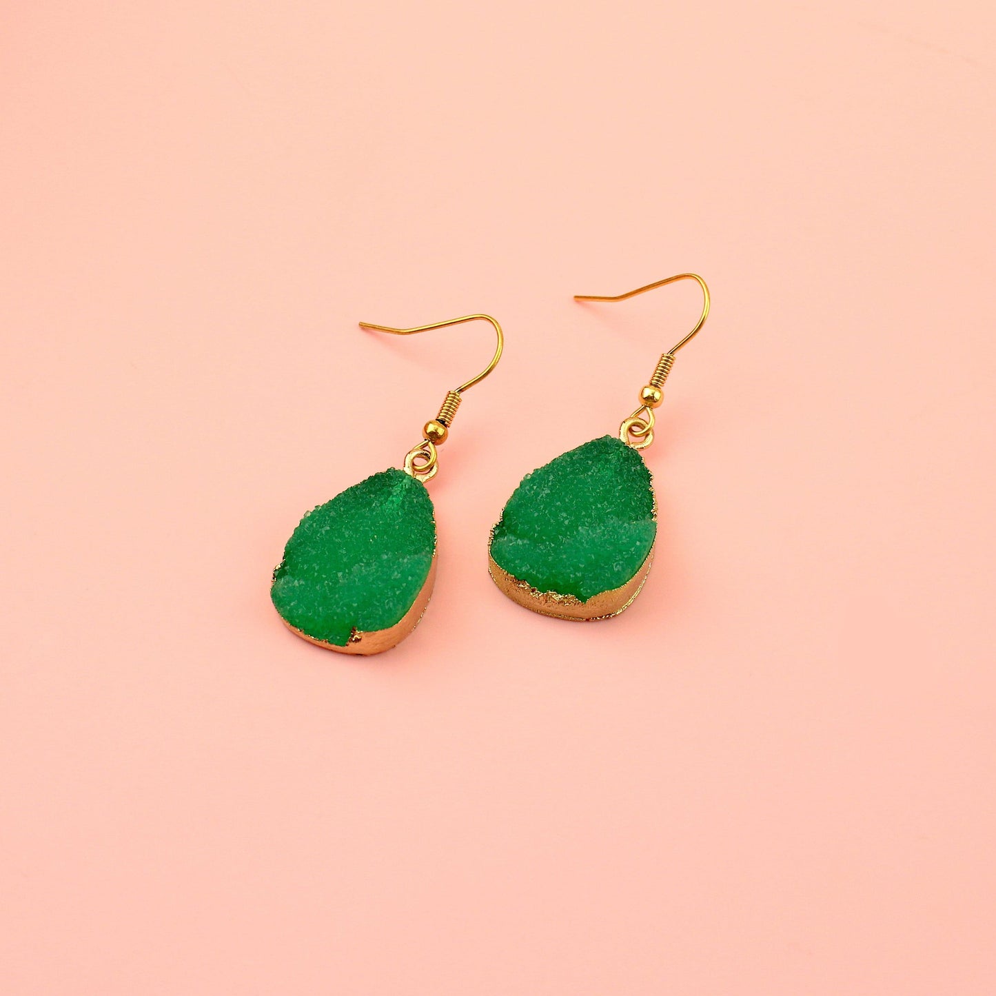 Green Pear Drop Druzy Earrings