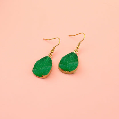 Green Pear Drop Druzy Earrings