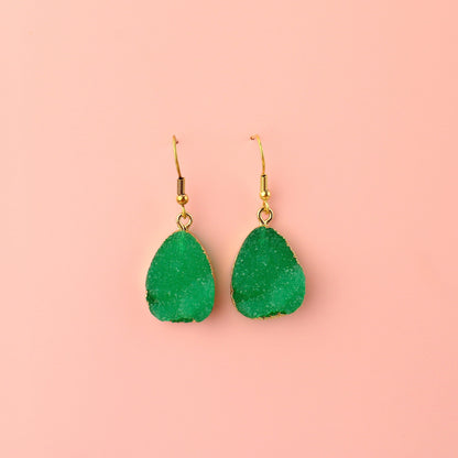 Green Pear Drop Druzy Earrings