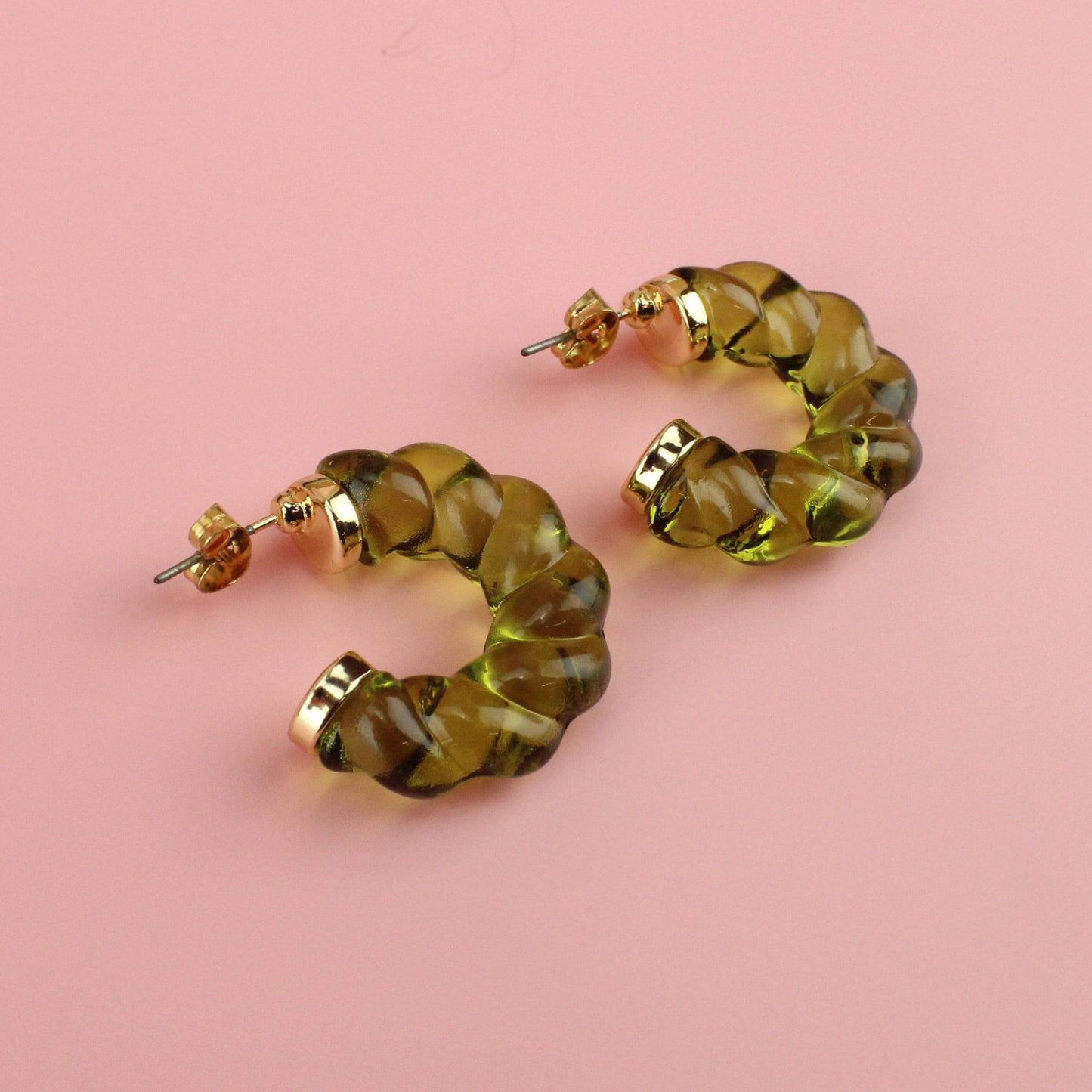 Green Twist Hoop Earrings