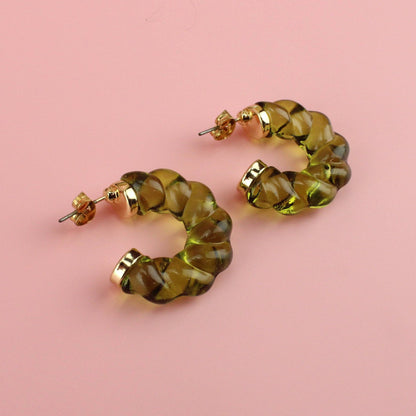 Green Twist Hoop Earrings