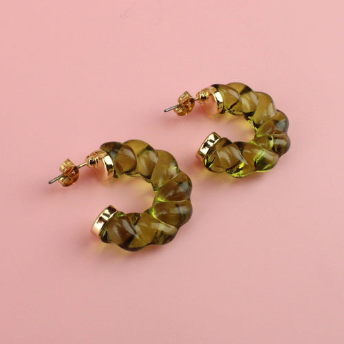 Green Twist Hoop Earrings