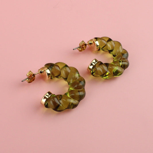 Green Twist Hoop Earrings