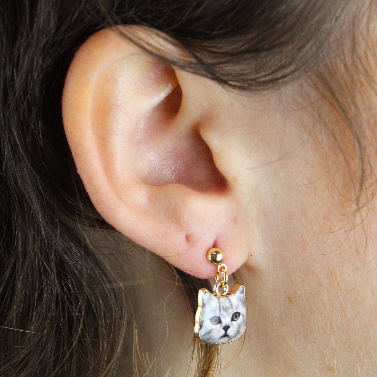 Grey Tabby Cat Earrings