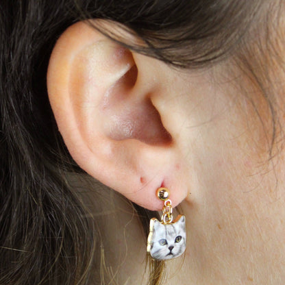 Grey Tabby Cat Earrings