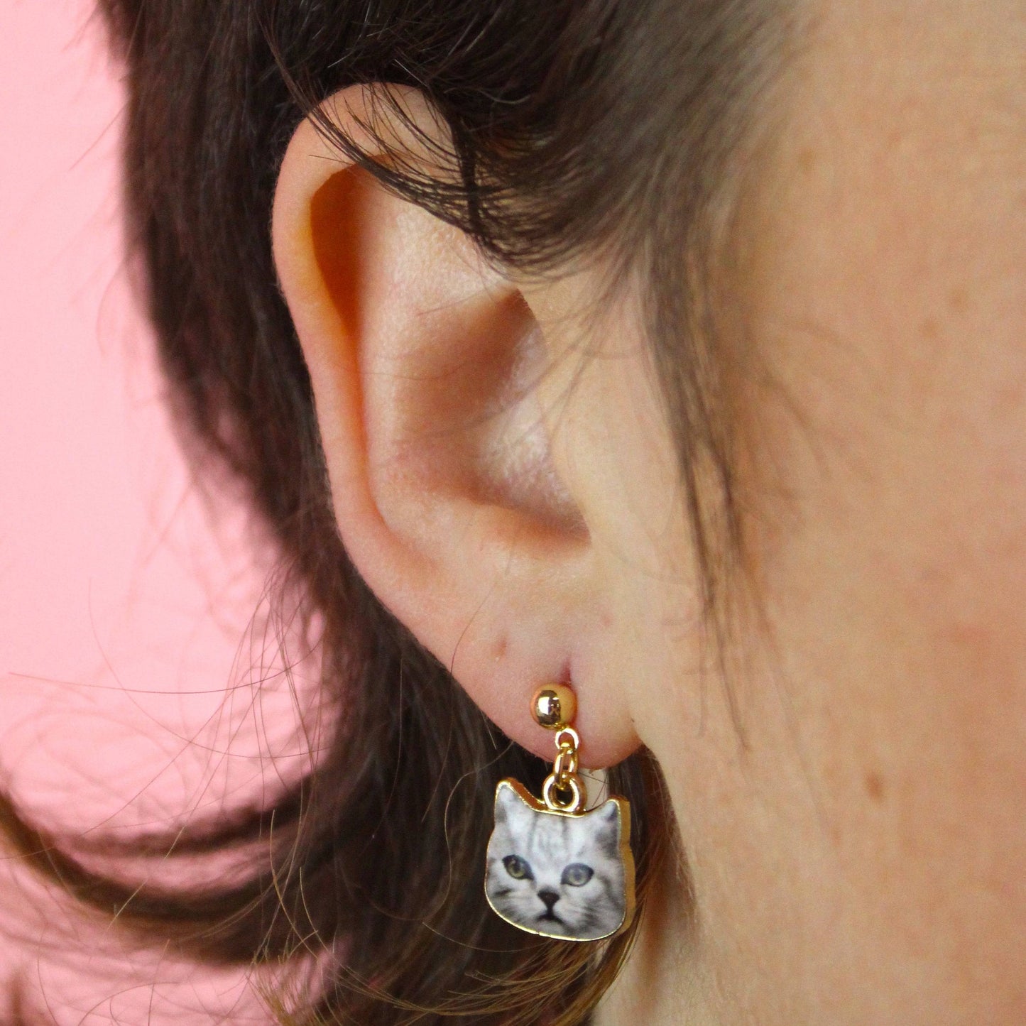 Grey Tabby Cat Earrings