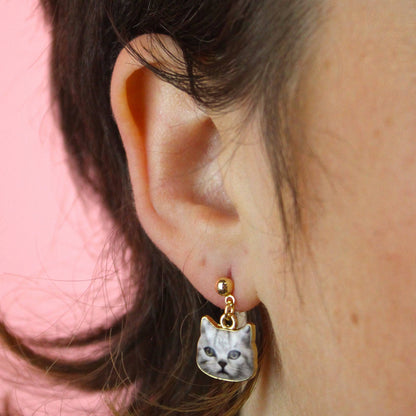 Grey Tabby Cat Earrings