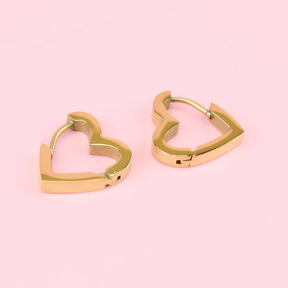 Heart Huggie Hoop Earrings (Gold Plated)