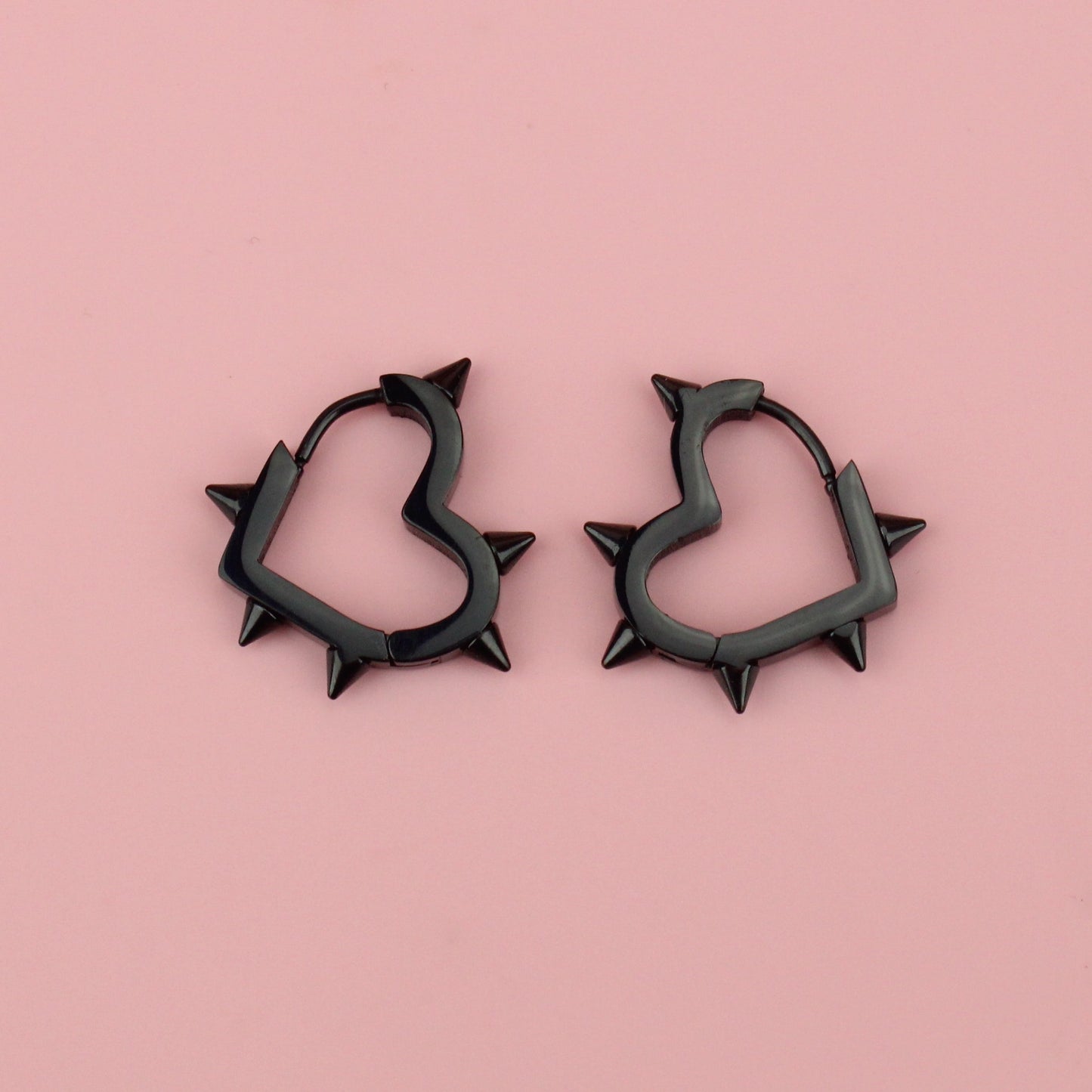 Heart Spike Huggie Hoop Earrings (Black)