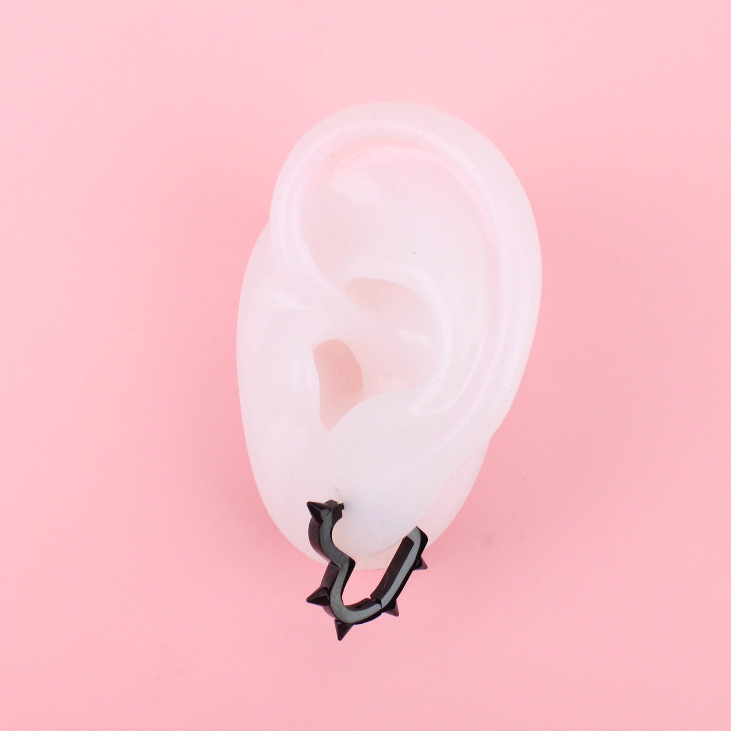 Heart Spike Huggie Hoop Earrings (Black)