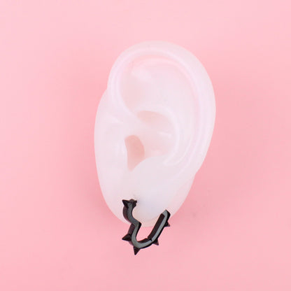 Heart Spike Huggie Hoop Earrings (Black)