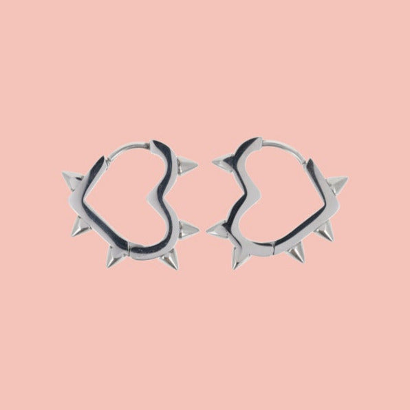 Heart Spike Huggie Hoop Earrings