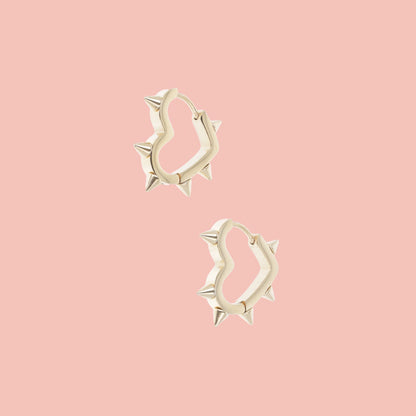 Heart Spike Huggie Hoop Earrings (Gold Plated)