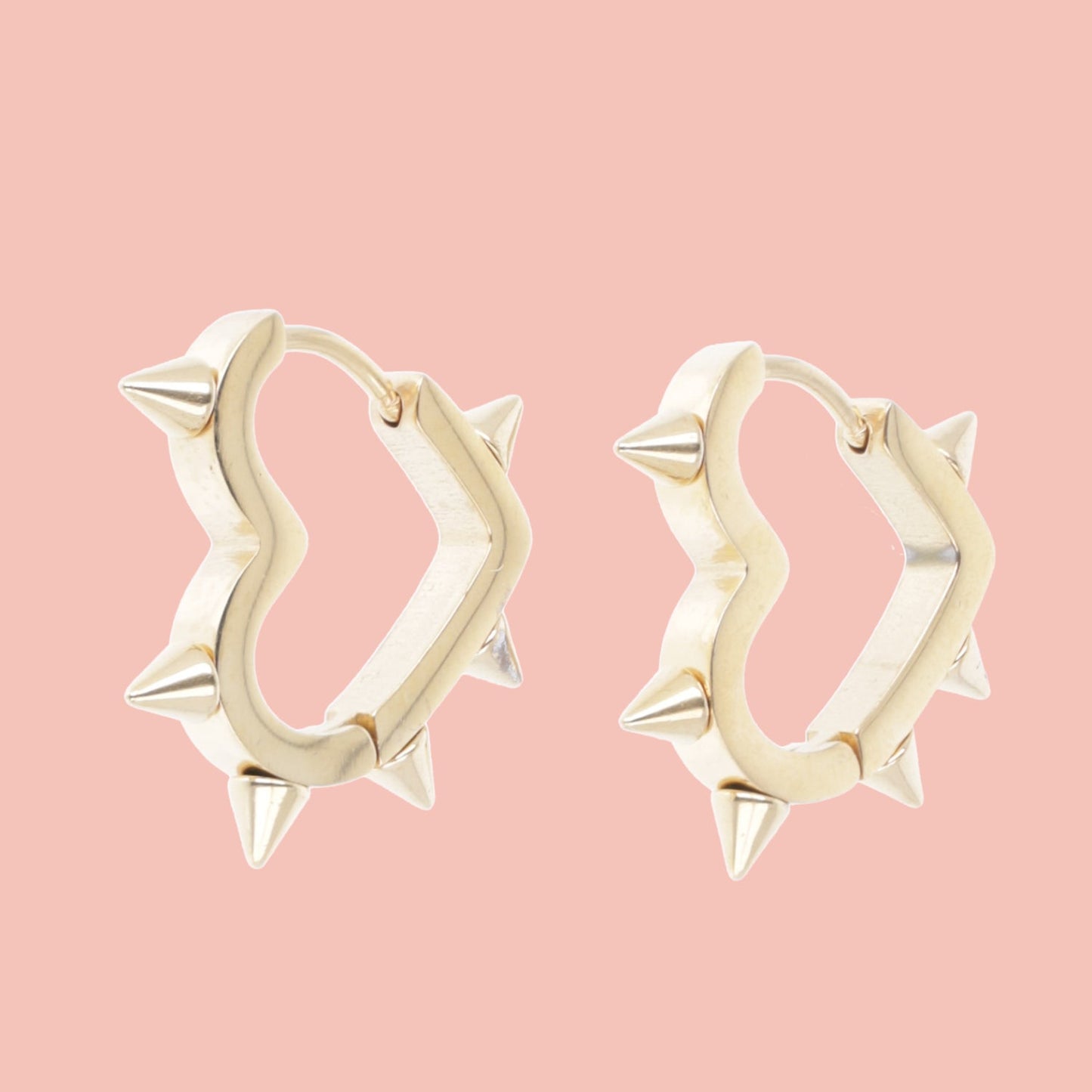 Heart Spike Huggie Hoop Earrings (Gold Plated)
