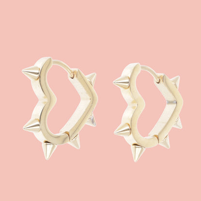 Heart Spike Huggie Hoop Earrings (Gold Plated)