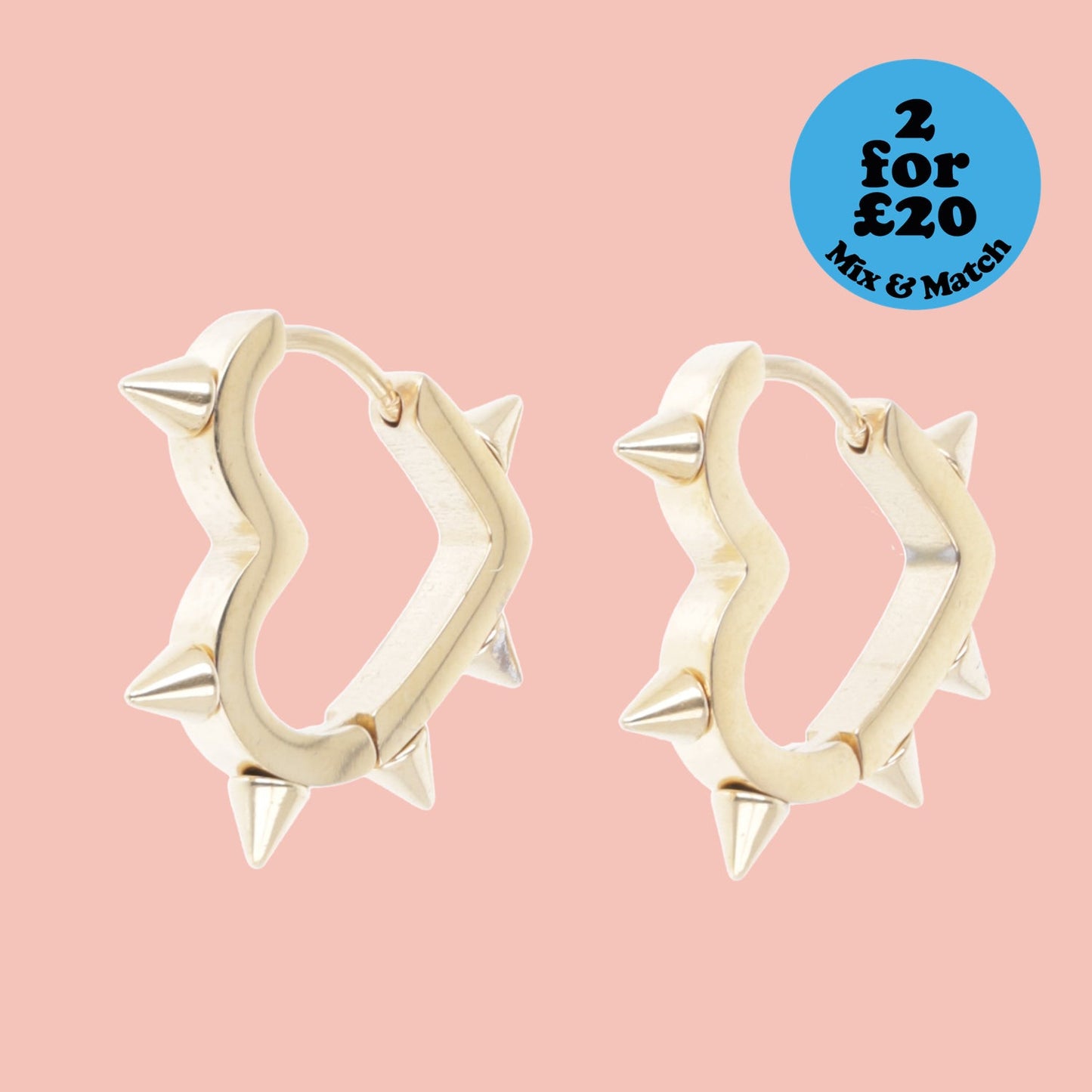 Heart Spike Huggie Hoop Earrings (Gold Plated)