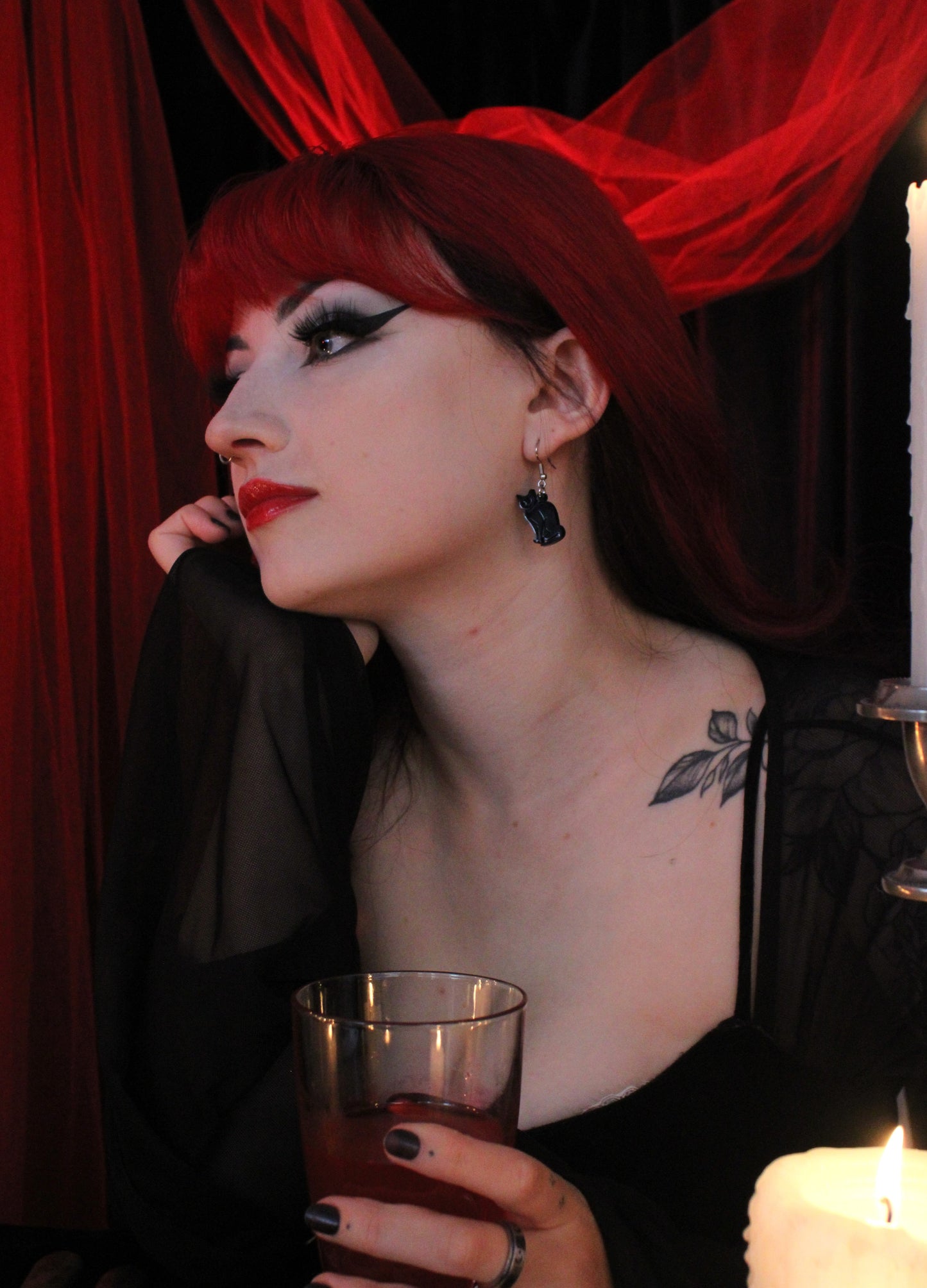 Greta Black Cat Earrings