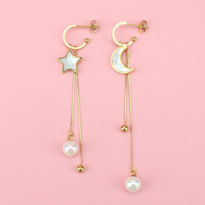 Hanging Star And Moon Earrings