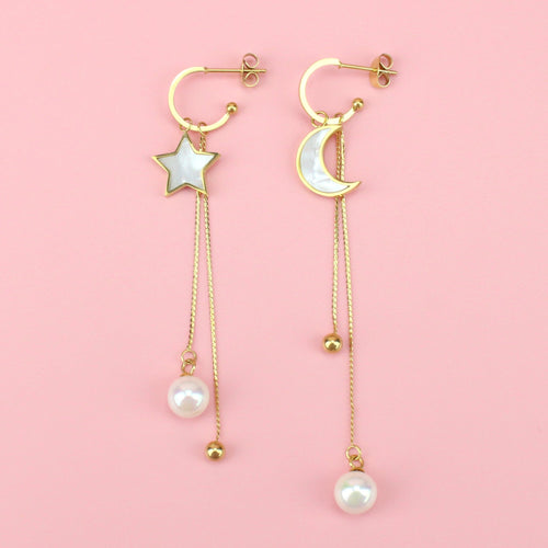 Hanging Star And Moon Earrings