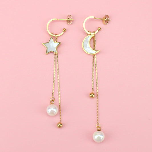 Hanging Star And Moon Earrings