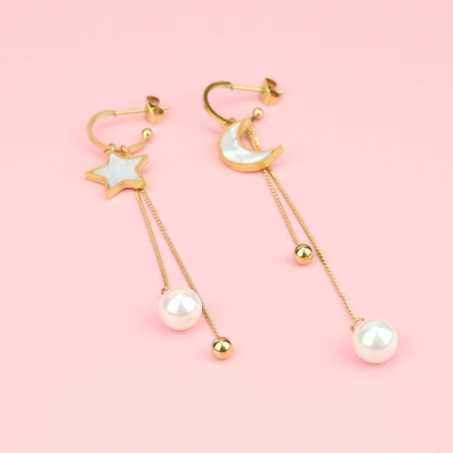 Hanging Star And Moon Earrings