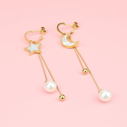 Hanging Star And Moon Earrings