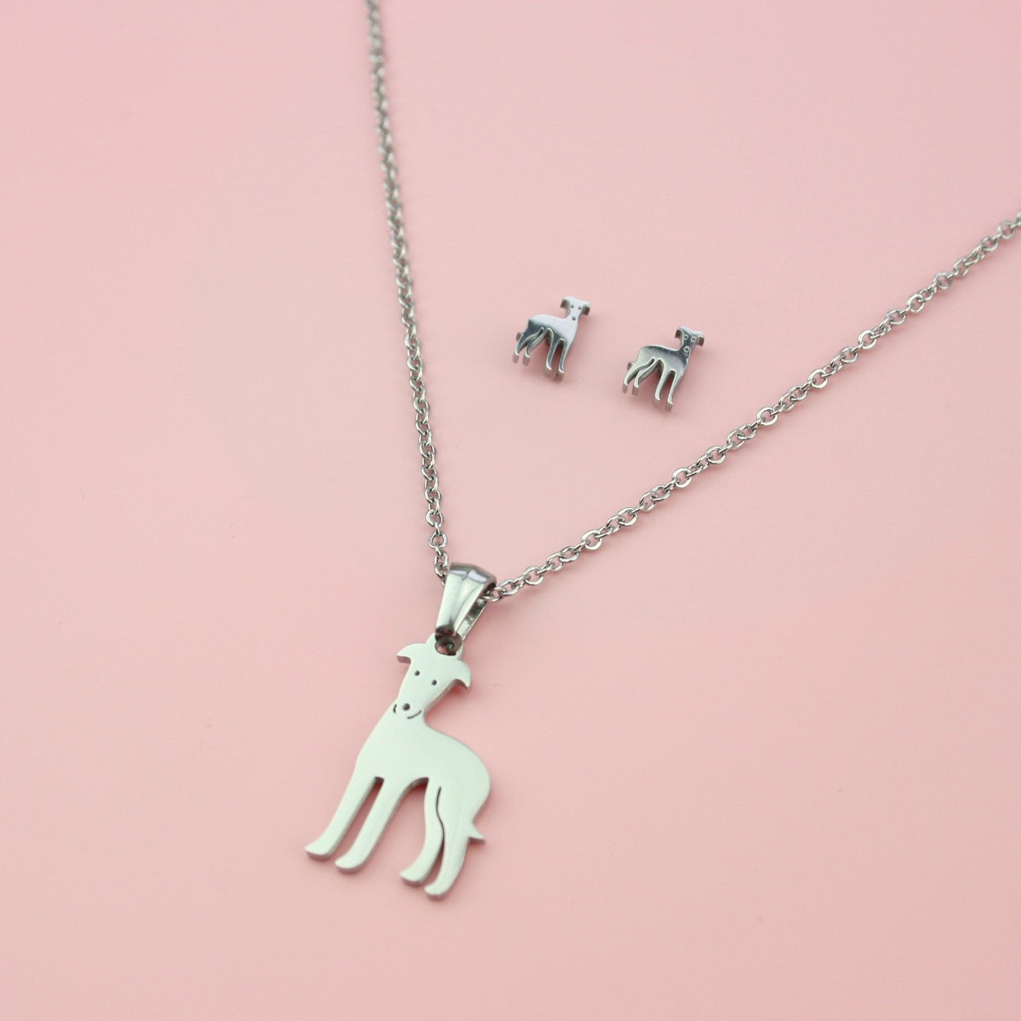 Greyhound Stainless Steel Necklace and Earrings Set