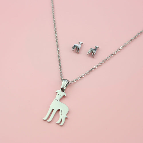Greyhound Stainless Steel Necklace and Earrings Set