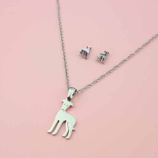 Greyhound Stainless Steel Necklace and Earrings Set