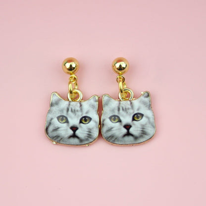Grey Tabby Cat Earrings