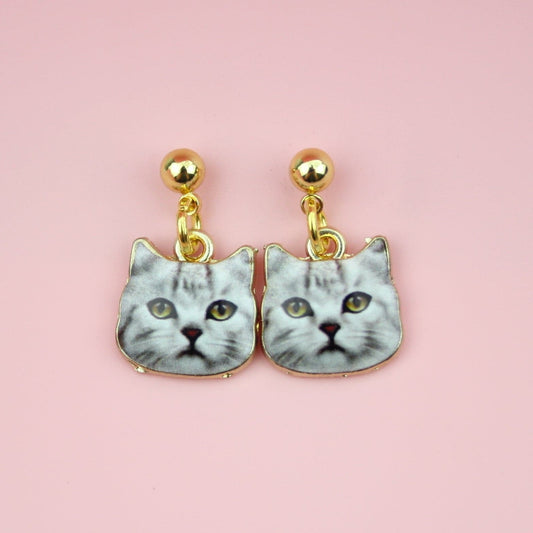 Grey Tabby Cat Earrings