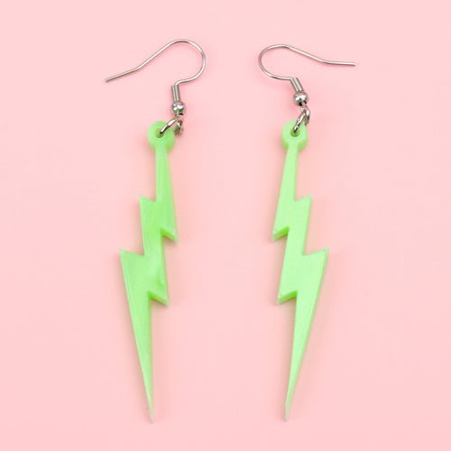 Green Marble Lightning Bolt Earrings