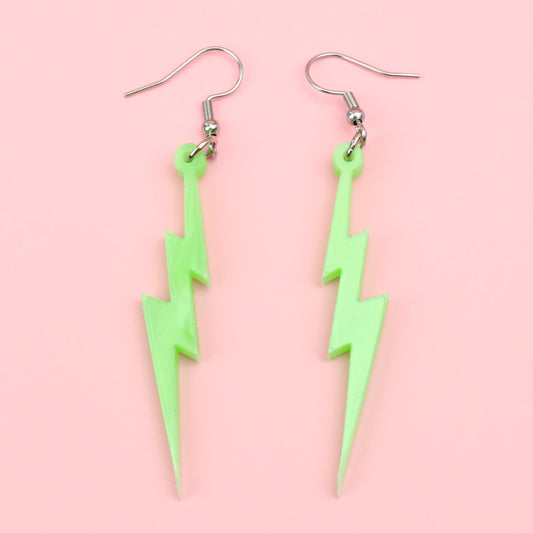 Green Marble Lightning Bolt Earrings