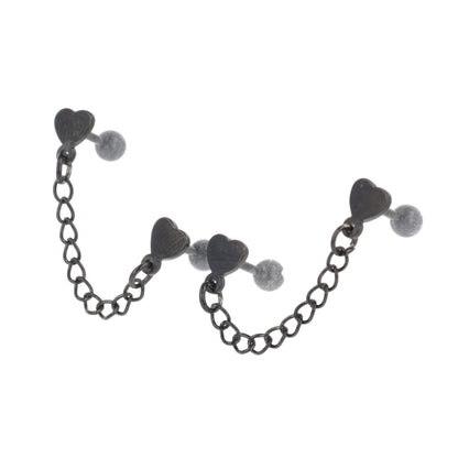 Heart Chain Double Stud Earrings (Black)