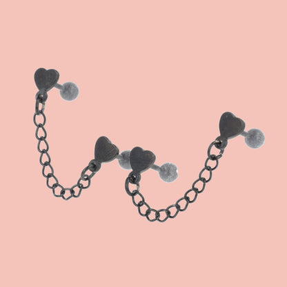 Heart Chain Double Stud Earrings (Black)