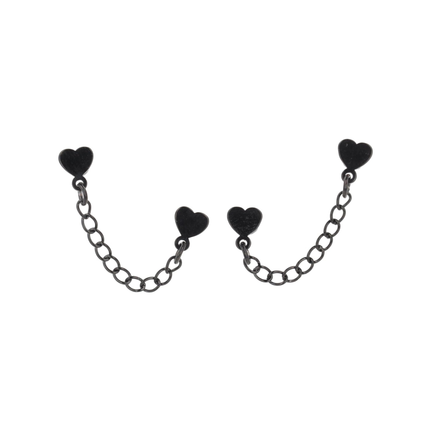 Heart Chain Double Stud Earrings (Black)