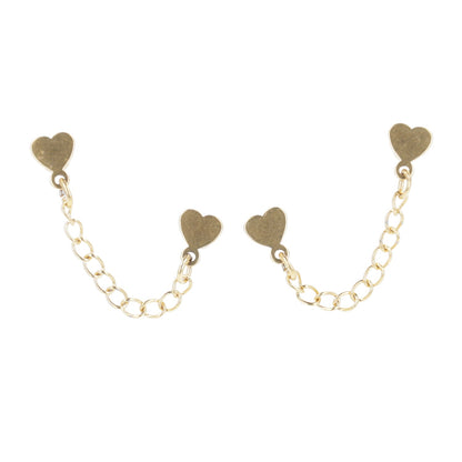Heart Chain Double Stud Earrings (Gold Plated)