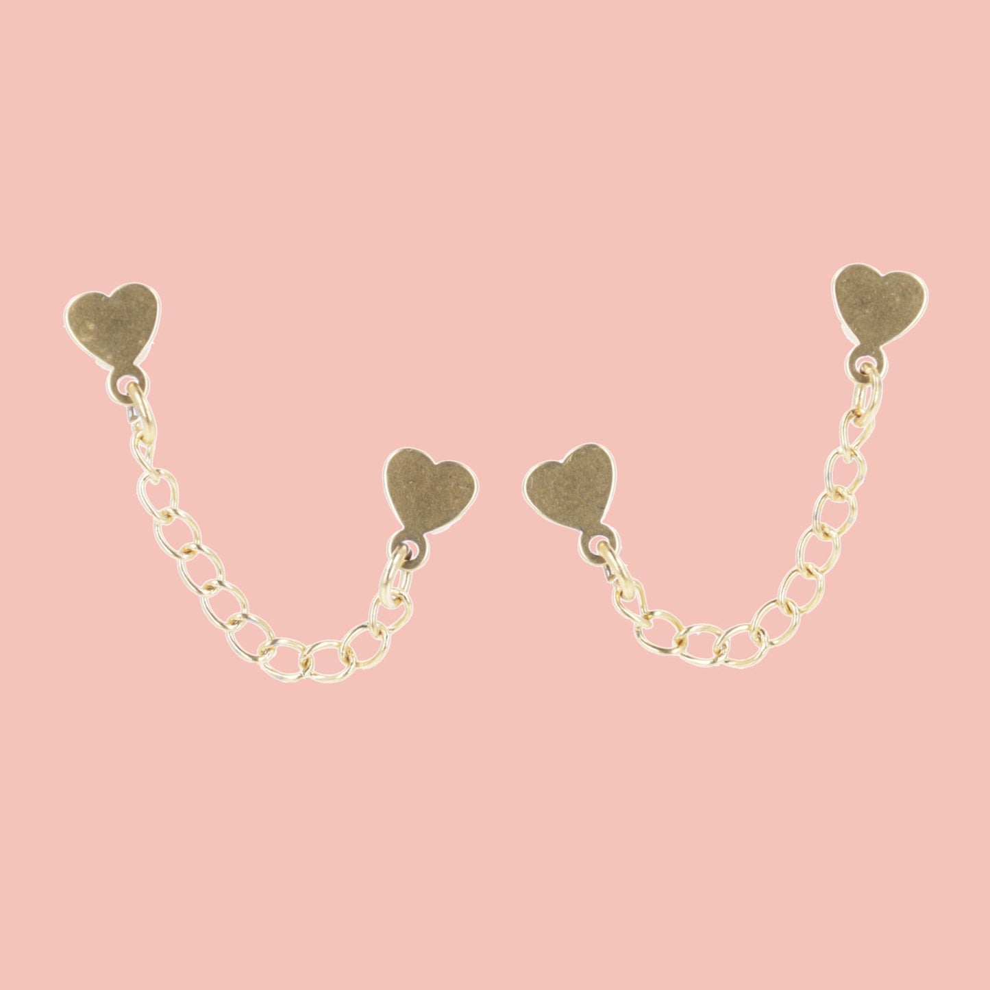 Heart Chain Double Stud Earrings (Gold Plated)