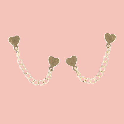 Heart Chain Double Stud Earrings (Gold Plated)
