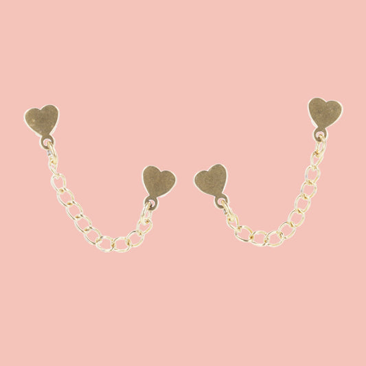 Heart Chain Double Stud Earrings (Gold Plated)